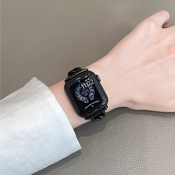 Apple Watch Band Adjustable Stylish Silver Stainless Chain Watch Band - Black - Picture 2 of 7